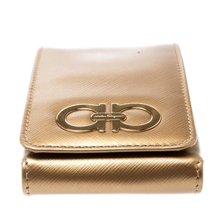 Pre Owned Salvatore Ferragamo Gold Leather iPhone 4 Case