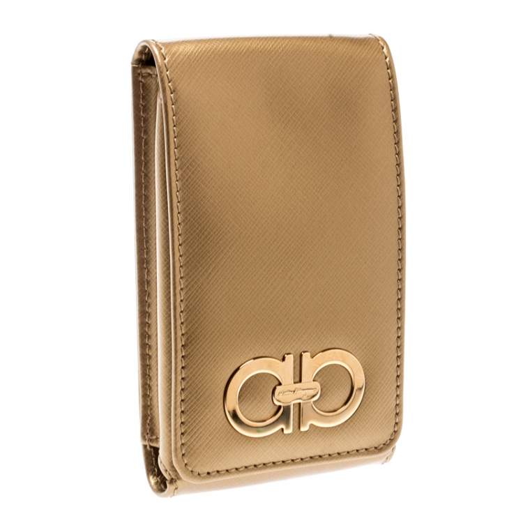 Pre Owned Salvatore Ferragamo Gold Leather iPhone 4 Case
