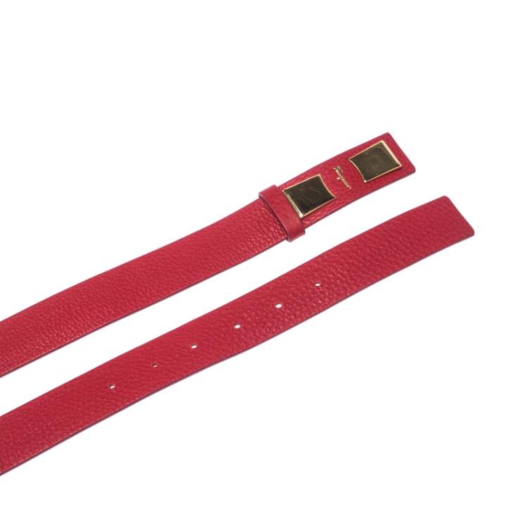 Pre Owned Salvatore Ferragamo Red Leather Belt Size 85CM