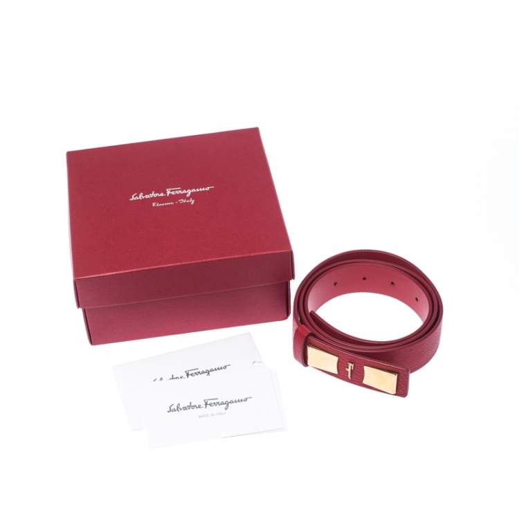 Pre Owned Salvatore Ferragamo Red Leather Belt Size 85CM