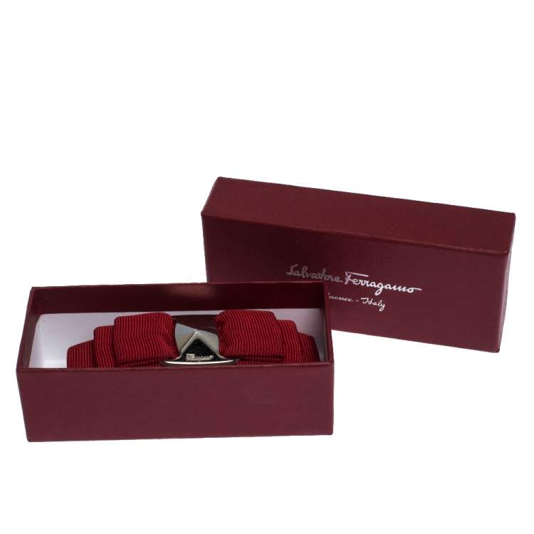 Pre Owned Salvatore Ferragamo Red Bow Silver Tone Hair Clip