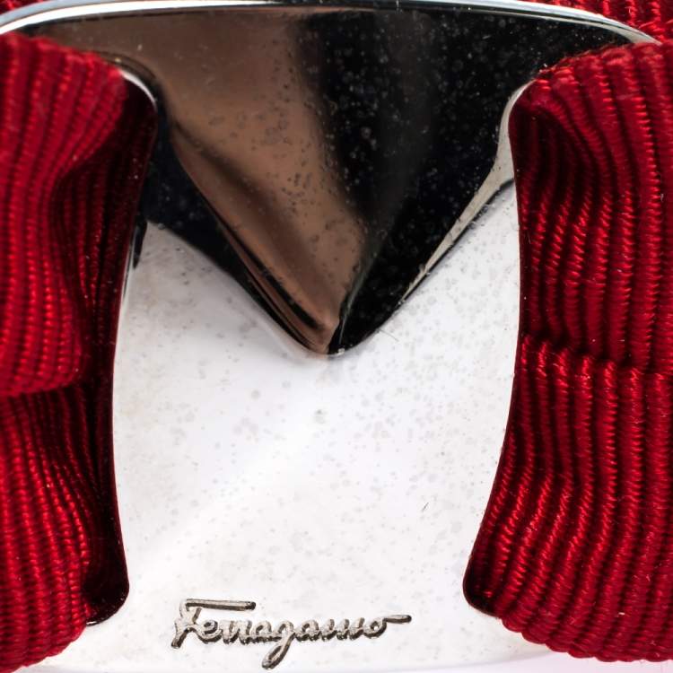 Pre Owned Salvatore Ferragamo Red Bow Silver Tone Hair Clip