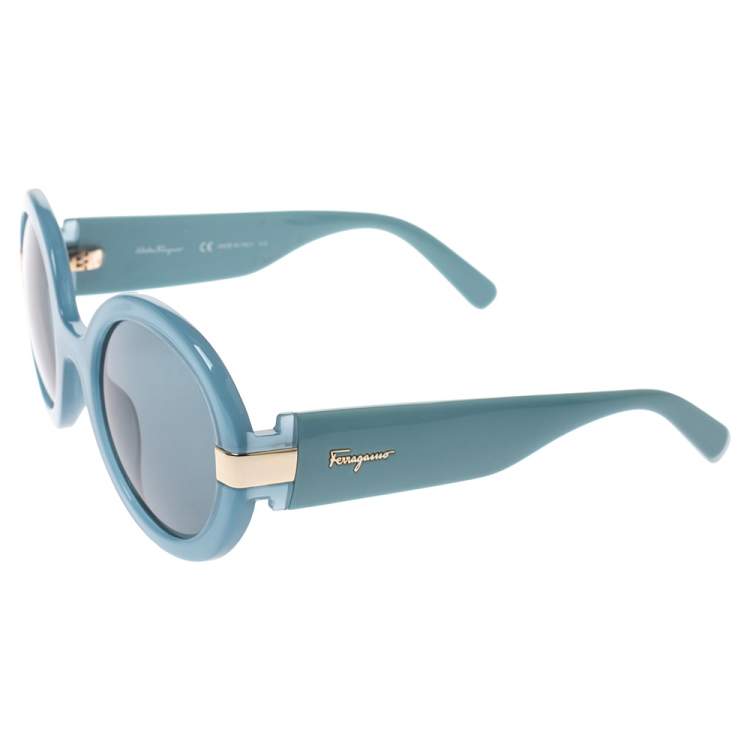 مملوكة مسبقًا Salvatore Ferragamo Sky Blue/Black SF778S Round Sunglasses
