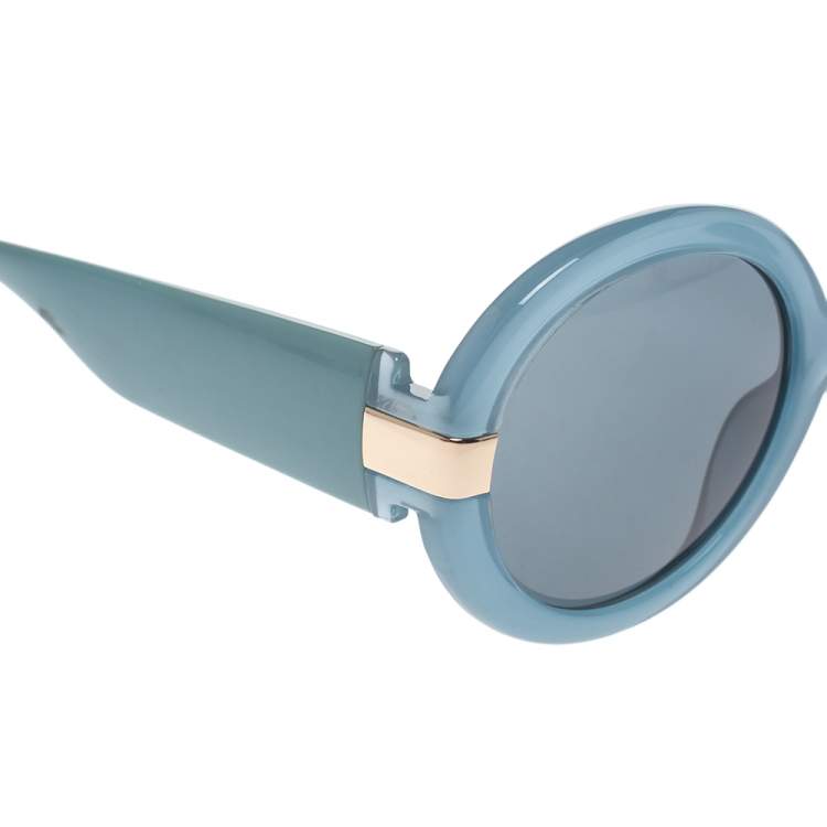 مملوكة مسبقًا Salvatore Ferragamo Sky Blue/Black SF778S Round Sunglasses