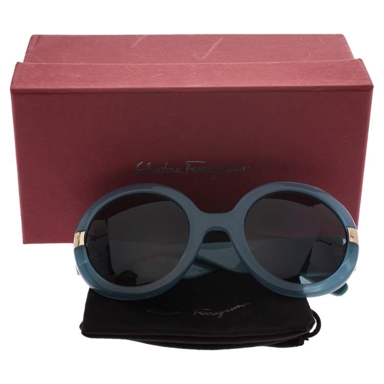 مملوكة مسبقًا Salvatore Ferragamo Sky Blue/Black SF778S Round Sunglasses