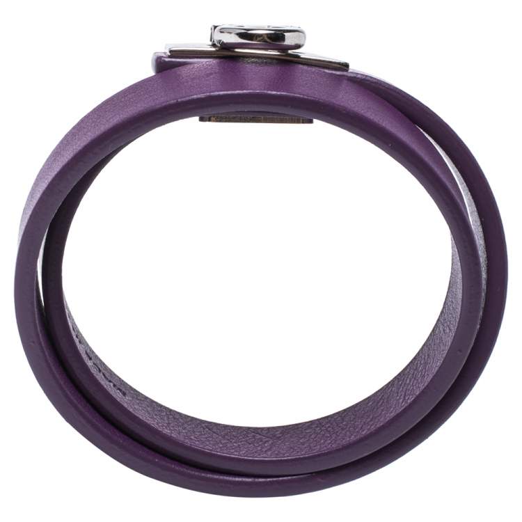 Pre Owned Salvatore Ferragamo Purple Leather Gancini Lock Double Wrap Bracelet