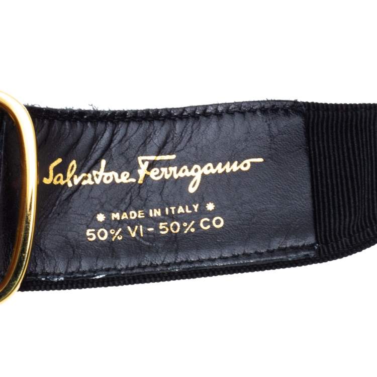 Pre Owned Salvatore Ferragamo Black Canvas Metal Link Belt 90CM