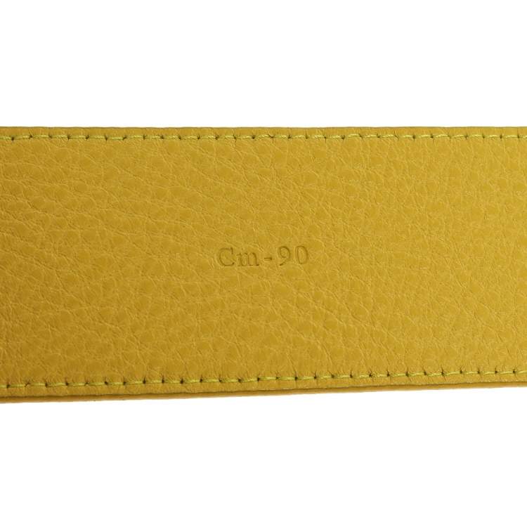 Pre Owned Salvatore Ferragamo Yellow Leather Vara Bow Belt 90 CM