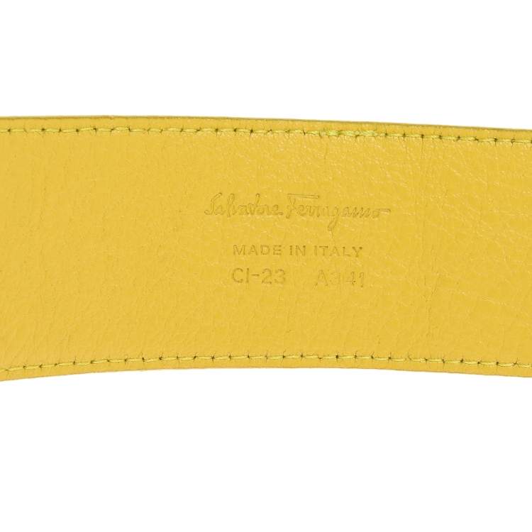 Pre Owned Salvatore Ferragamo Yellow Leather Vara Bow Belt 90 CM