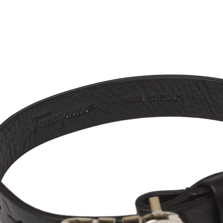 Pre Owned Salvatore Ferragamo Black Gancini Rigato Leather Bracelet