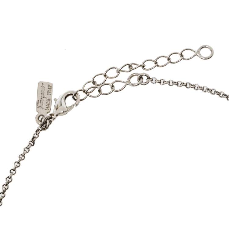 Pre Owned Salvatore Ferragamo Crystal & Faux Pearl Gancini Neckalce