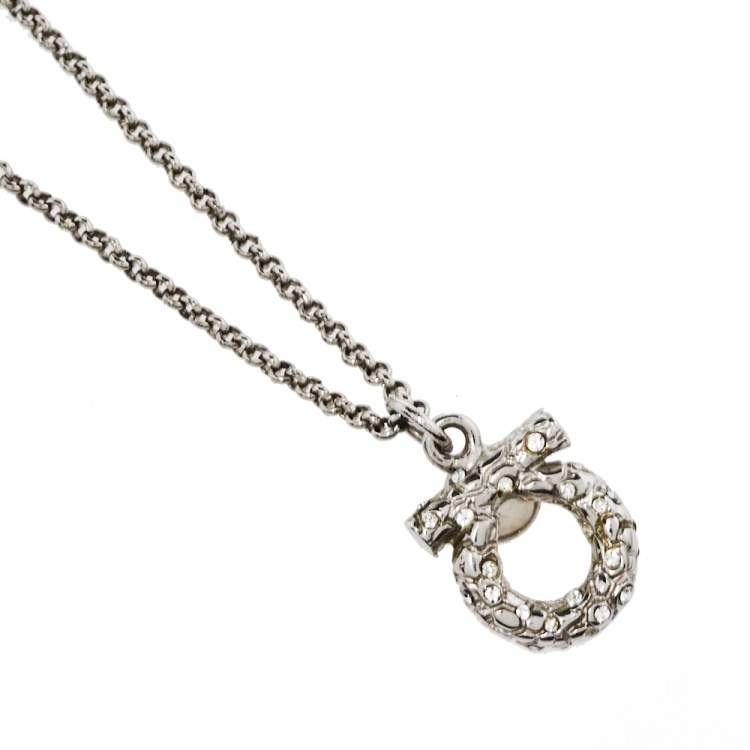 Pre Owned Salvatore Ferragamo Crystal & Faux Pearl Gancini Neckalce