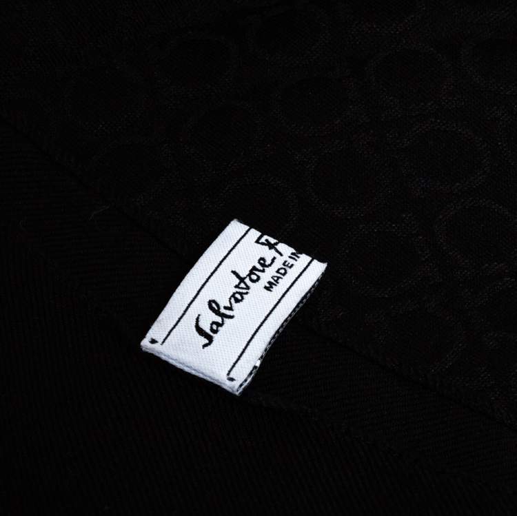 Pre Owned Salvatore Ferragamo Black Logo Monogram Silk & Wool Scarf