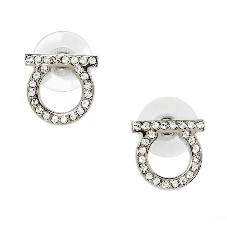 مملوكة مسبقًا Salvatore Ferragamo Silver Tone Crystal Gancini Stud Earrings