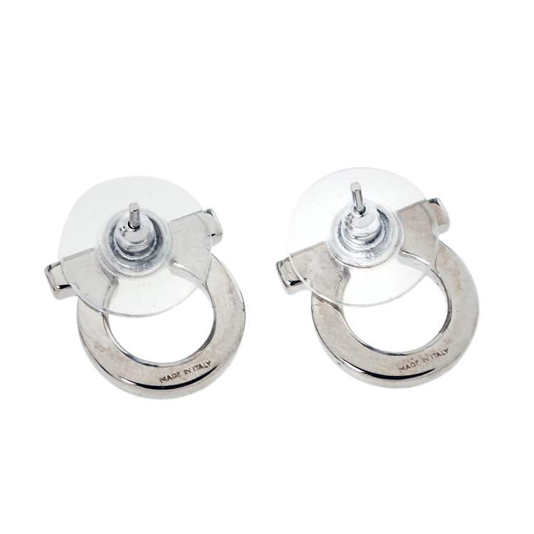 مملوكة مسبقًا Salvatore Ferragamo Silver Tone Crystal Gancini Stud Earrings