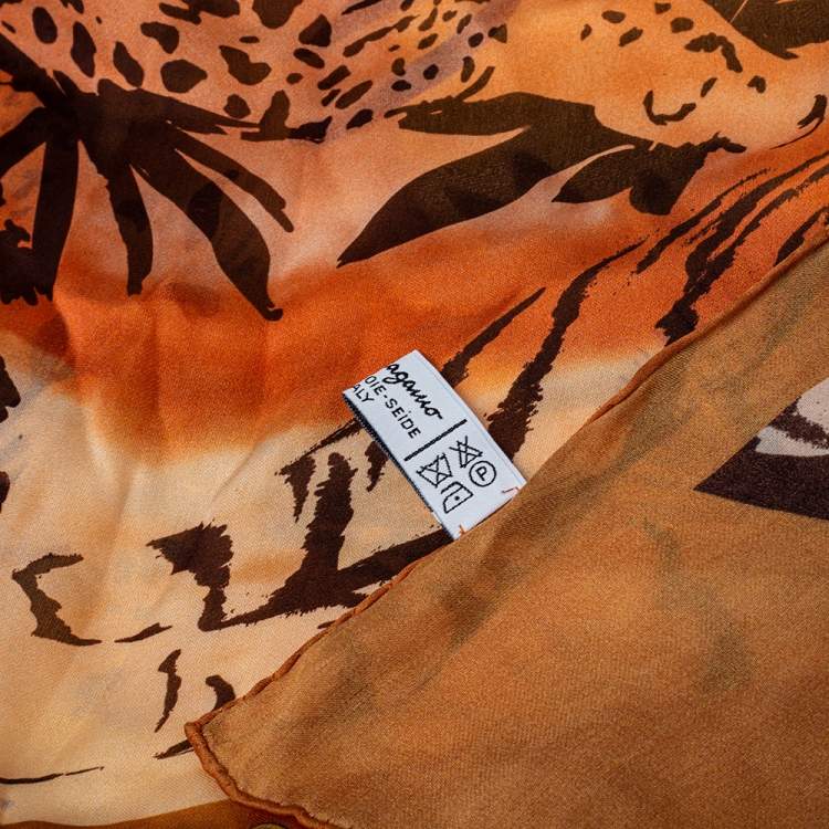 Pre Owned Salvatore Ferragamo Multicolor Tiger Landscape Print Silk Stole