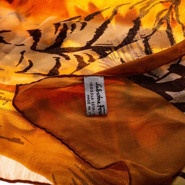 Pre Owned Salvatore Ferragamo Multicolor Tiger Landscape Print Silk Stole