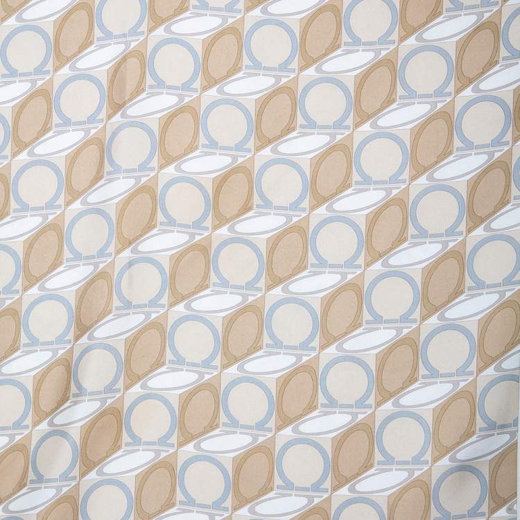 Pre Owned Salvatore Ferragamo Beige Gancini Print Silk Scarf