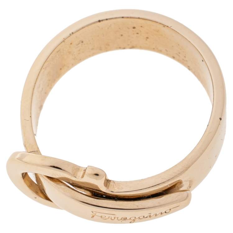 Pre Owned Salvatore Ferragamo Gancini Gold Tone Scarf Ring
