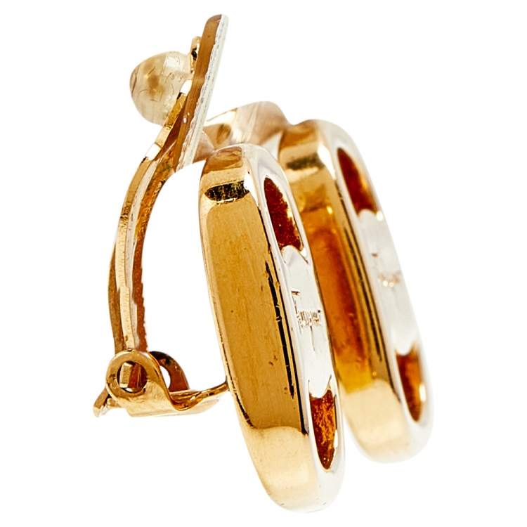 Pre Owned Salvatore Ferragamo Vara Gold Tone Clip-On Stud Earrings