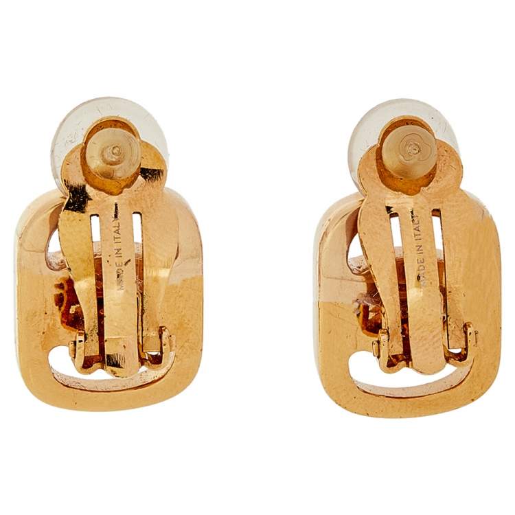 Pre Owned Salvatore Ferragamo Vara Gold Tone Clip-On Stud Earrings