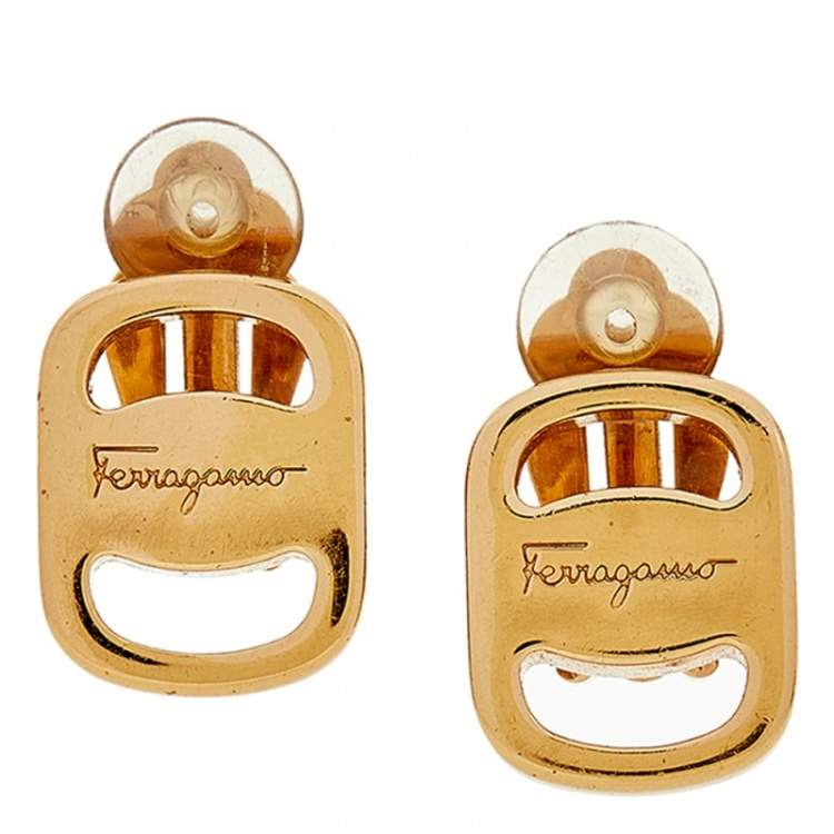 Pre Owned Salvatore Ferragamo Vara Gold Tone Clip-On Stud Earrings