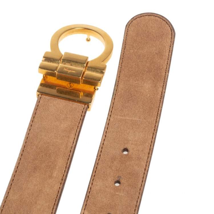 Pre Owned Salvatore Ferragamo Beige Suede Single Gancio Belt 100CM
