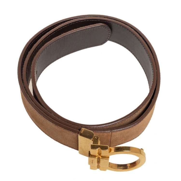 Pre Owned Salvatore Ferragamo Beige Suede Single Gancio Belt 100CM