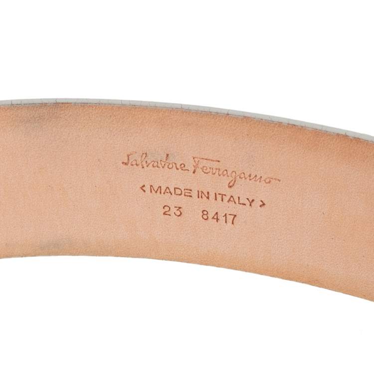 Pre Owned Salvatore Ferragamo White Patent Leather Gancini Buckle Belt 85CM