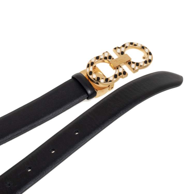 Pre Owned Salvatore Ferragamo Black Leather Gancini Buckle Belt 90CM