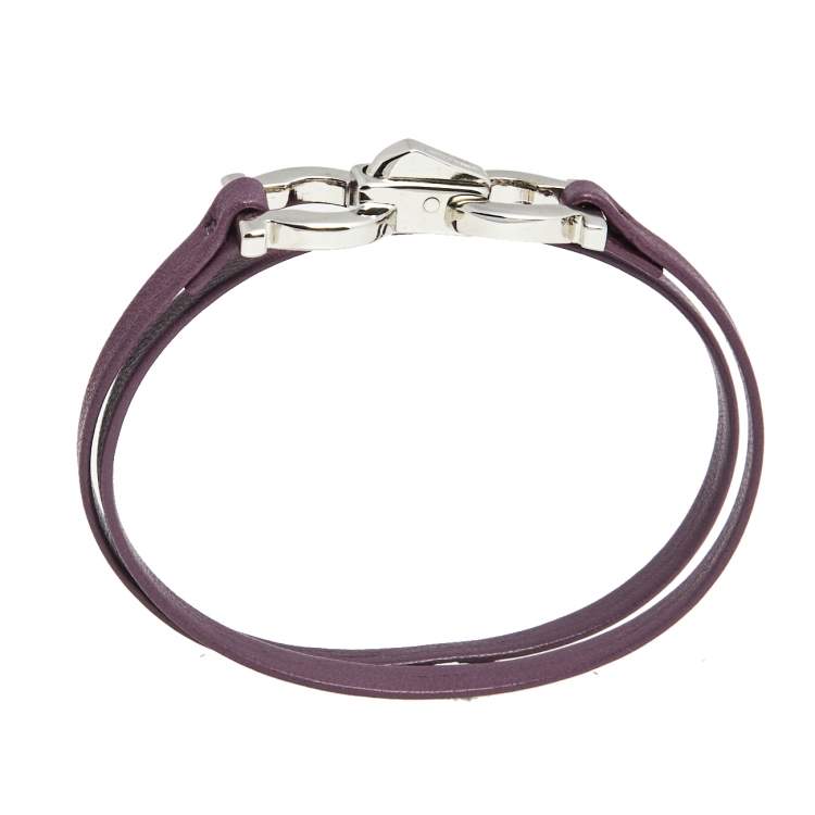 مملوكة مسبقًا Salvatore Ferragamo Silver Gancini Purple Leather Wrap Bracelet