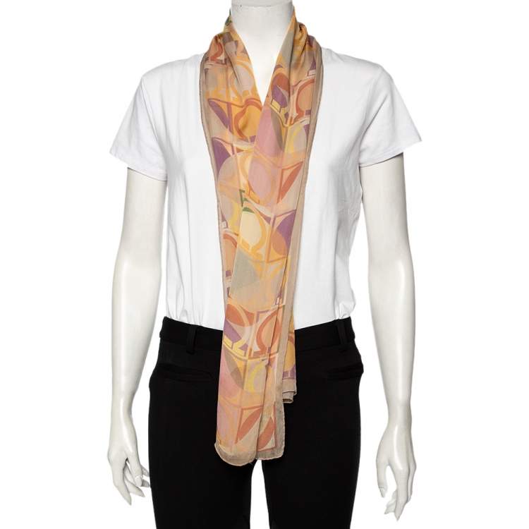 مملوكة مسبقًا Salvatore Ferragamo Multicolor Gancini Print Silk Scarf