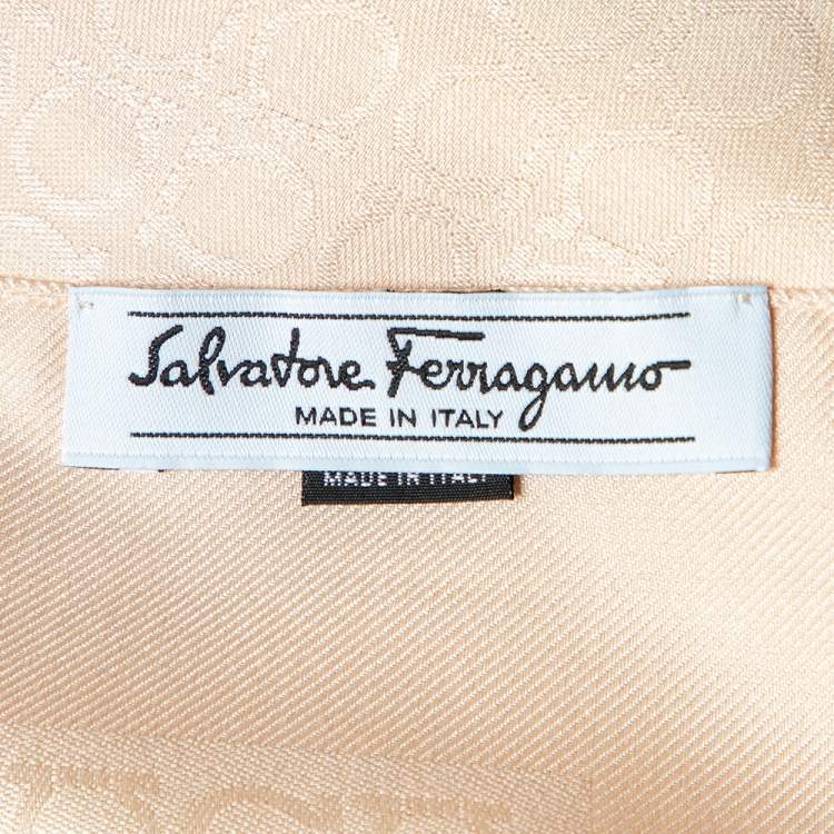 Pre Owned Salvatore Ferragamo Cream Gancini Pattern Silk & Wool Scarf