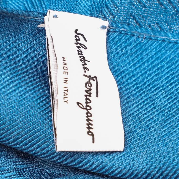 Pre Owned Salvatore Ferragamo Blue Gancini Wool & Silk Jacquard Scarf