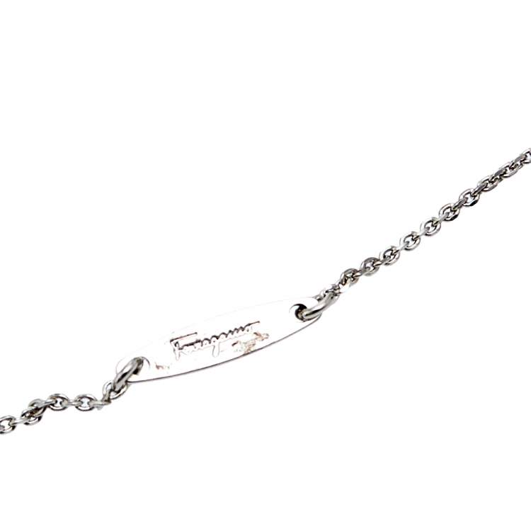 Pre Owned Salvatore Ferragamo Silver Tone Crystal Gancini Pendant Necklace