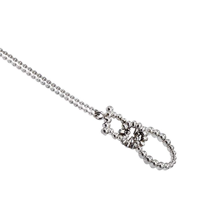 Pre Owned Salvatore Ferragamo Silver Tone Crystal Gancini Pendant Necklace