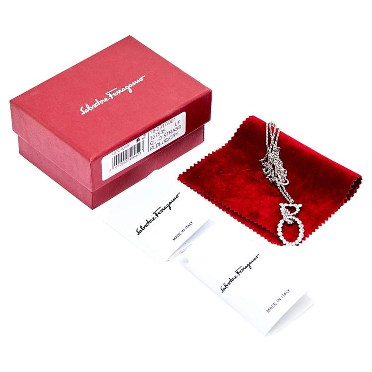 Pre Owned Salvatore Ferragamo Silver Tone Crystal Gancini Pendant Necklace