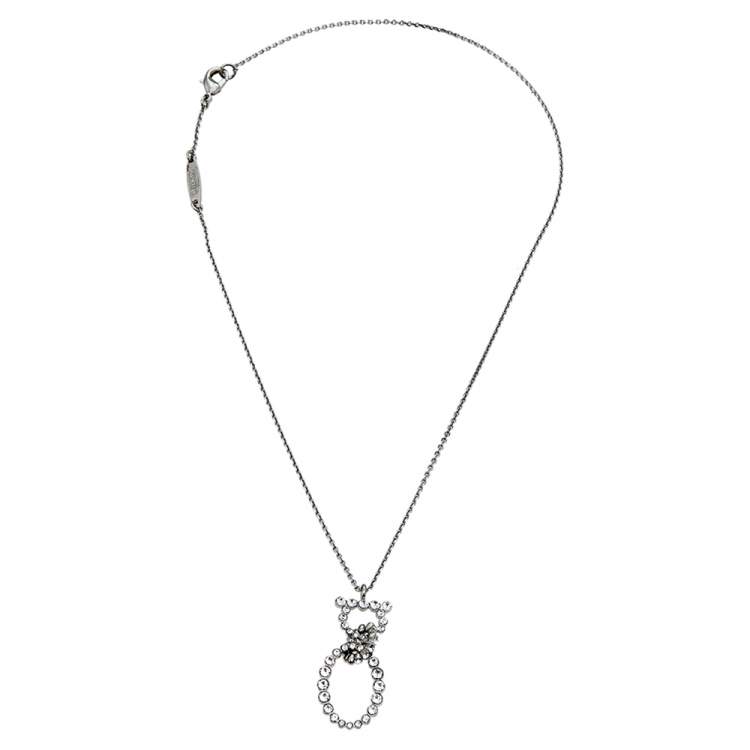 Salvatore Ferragamo Silver Tone Crystal Gancini Pendant