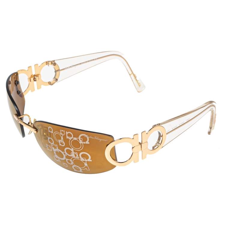 مملوكة مسبقًا Salvatore Ferragamo Brown 1047 Rectangle Sunglasses