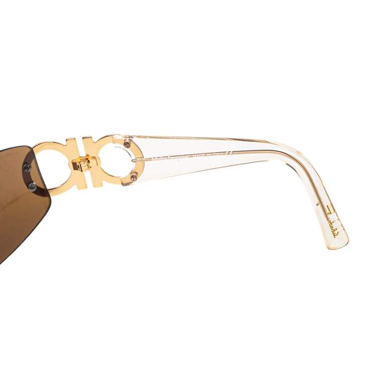 مملوكة مسبقًا Salvatore Ferragamo Brown 1047 Rectangle Sunglasses