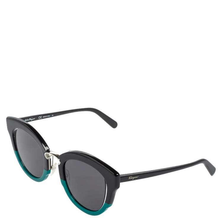 Pre Owned Salvatore Ferragamo Black/Green SF830S Cat Eye Sunglasses