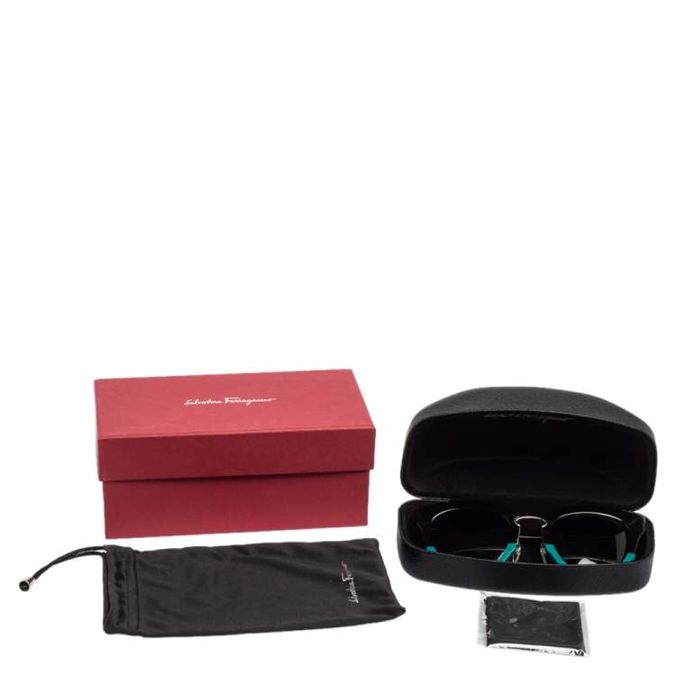 Pre Owned Salvatore Ferragamo Black/Green SF830S Cat Eye Sunglasses