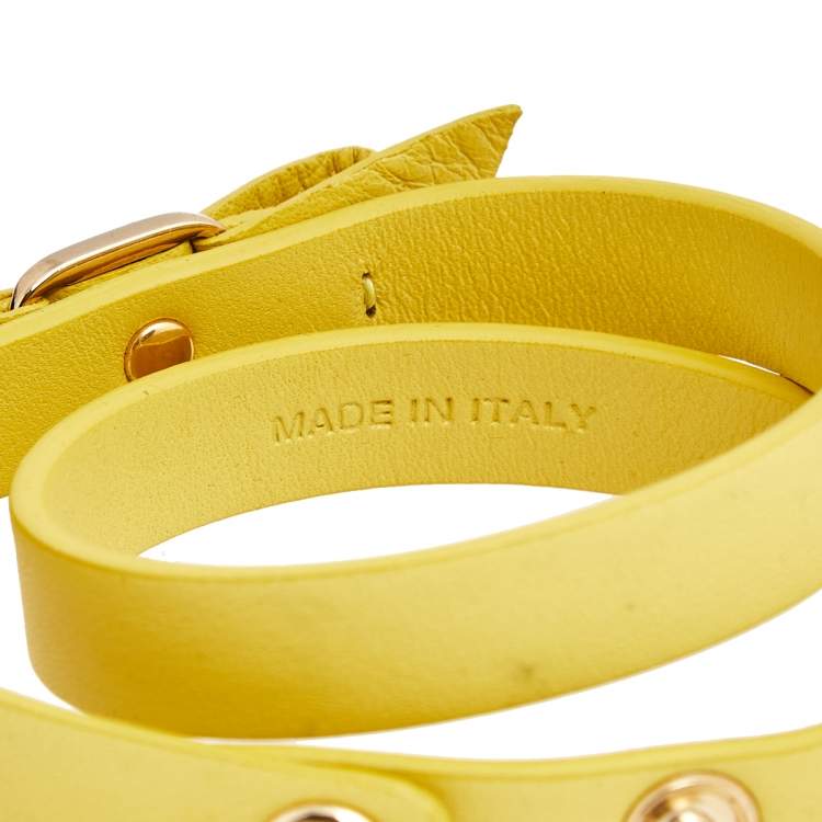 Pre Owned Salvatore Ferragamo Yellow Leather Vara Bow Double Wrap Bracelet