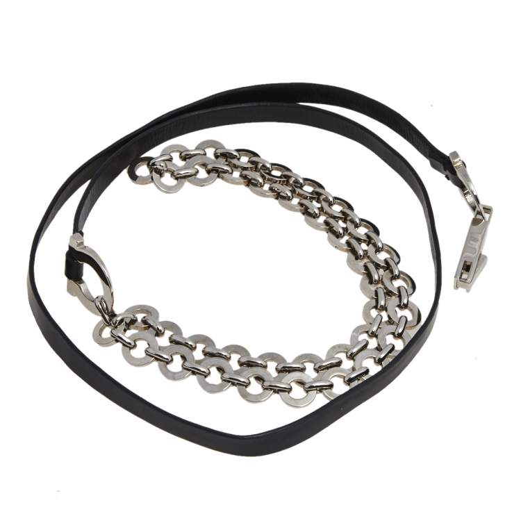 مملوكة مسبقًا Salvatore Ferregamo Black Leather Double Gancini Chain Slim Belt 