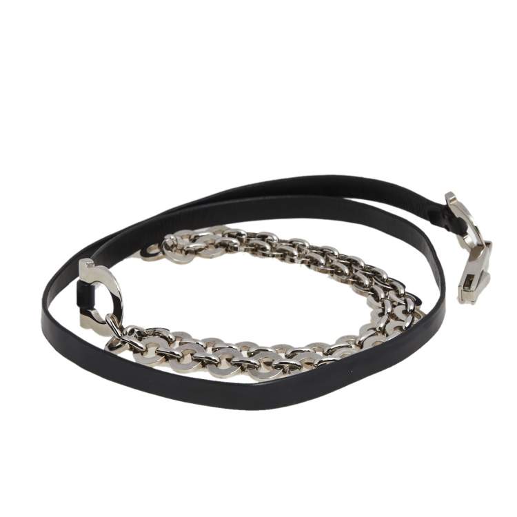 مملوكة مسبقًا Salvatore Ferregamo Black Leather Double Gancini Chain Slim Belt 