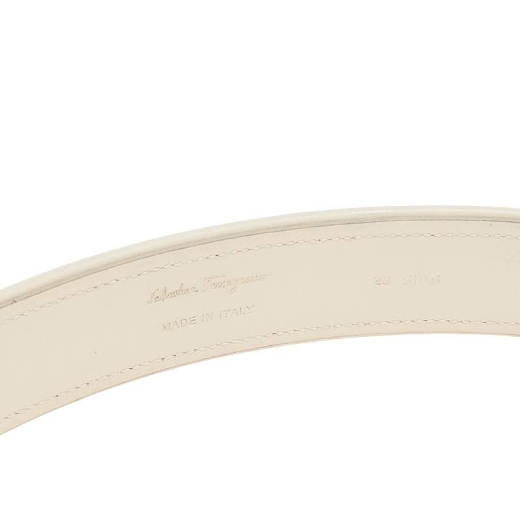 مملوكة مسبقًا Salvatore Ferragamo Pink/White Canvas and Leather Gancini Buckle Cut to Size Belt