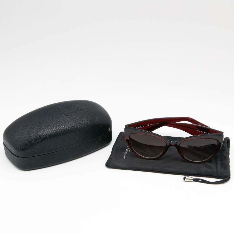 Pre Owned Salvatore Ferragamo Maroon Acetate SF930S Cat Eye Sunglasses