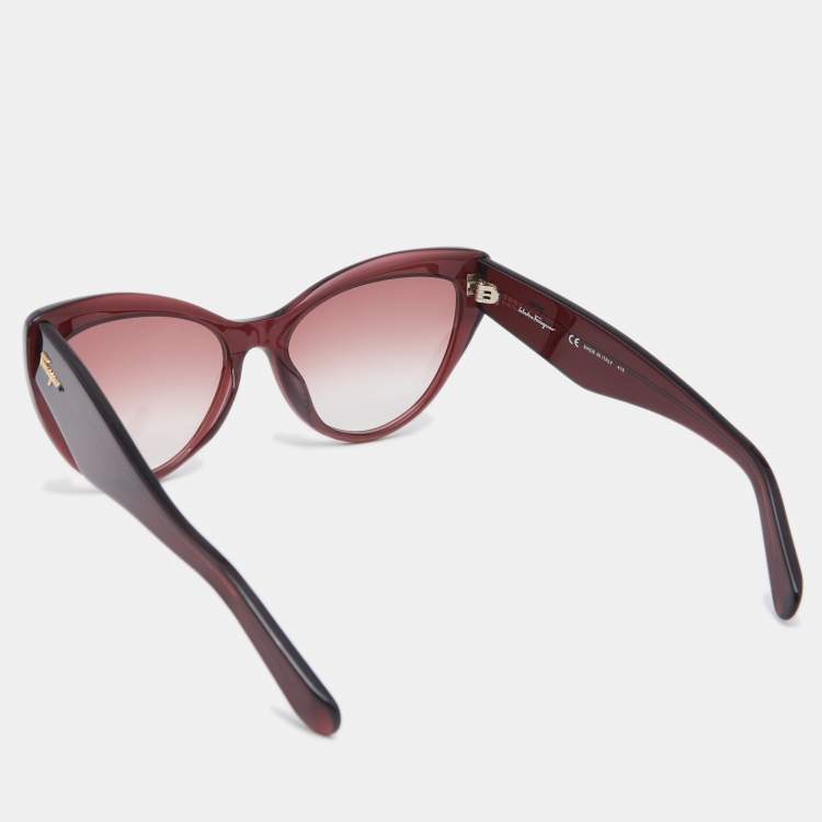 Pre Owned Salvatore Ferragamo Maroon Acetate SF930S Cat Eye Sunglasses