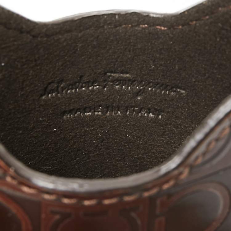 Pre Owned Salvatore Ferragamo Brown Gancio Embossed Glossy Leather Phone Cover