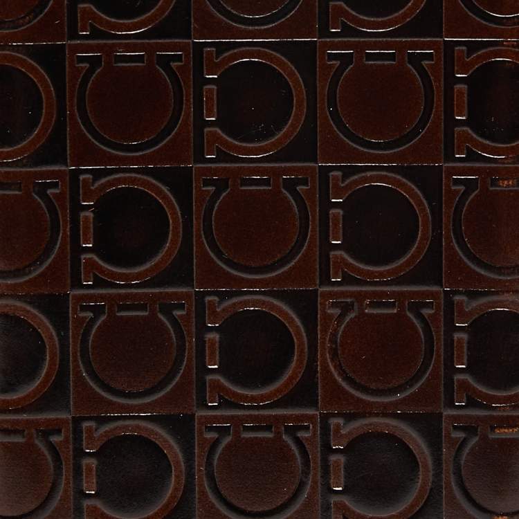 Pre Owned Salvatore Ferragamo Brown Gancio Embossed Glossy Leather Phone Cover